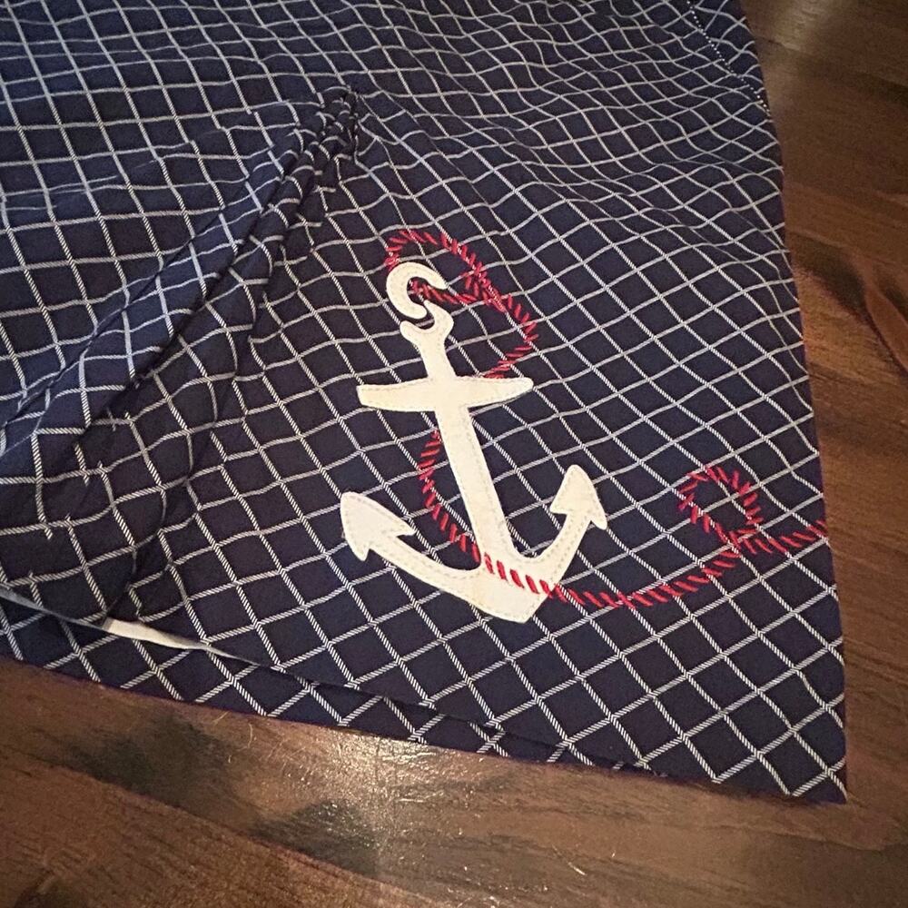LL Bean Anchor Skirt Women 8 Navy Blue Nautical A-Line Cotton Grid Preppy Summer - Picture 2 of 5